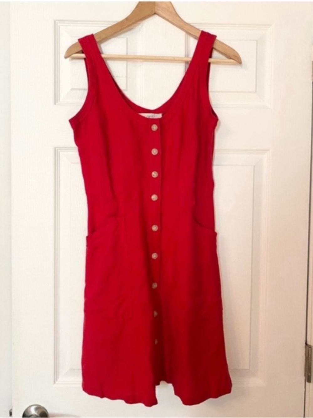 LOFT Red Button-Front Tank Mini Dress - Picture 2 of 5